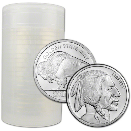 5 oz. Golden State Mint Silver Round Buffalo Design .999 Fine Tube of 20 [SILVER-Rnd-5oz-GSM-BUFF(20)]