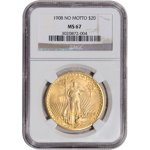 1908 US Gold $20 Saint-Gaudens Double Eagle - No Motto - NGC MS67 [USG-04486]
