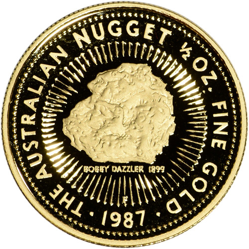 1987 P Australia Gold Nugget Proof 1/2 oz $50 - Bobby Dazzler - Gem Proof [87-P-AU-NUG-G50-PF]