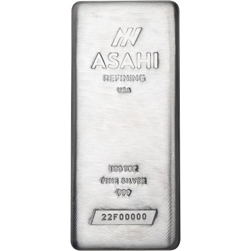 100 oz Silver Bar - Asahi Refining .999 Fine Box of FIVE (5) [SILVER-Bar-100oz-ASAHI(5)]