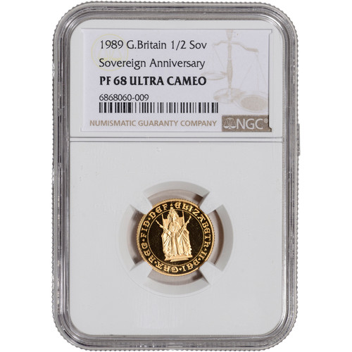 1989 Great Britain Gold Sovereign Anniversary Proof 1/2 Sovereign NGC PF68 UCAM [WG-03149]