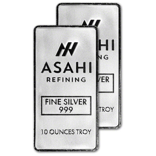 TWO (2) 10 oz Silver Bar - Asahi Refining .999 Fine [SILVER-Bar-10oz-ASAHI(2)]