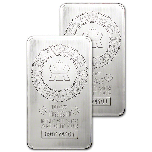 Two (2) 10 oz. RCM Silver Bar - Royal Canadian Mint .9999 Fine [SILVER-Bar-10oz-RCM(2)]