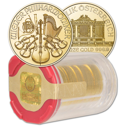 2024 Austria Gold Philharmonic 1/10 oz 10 Euro - 1 Roll 20 BU Coins in Mint Tube [24-PHIL-G10-BU(20)]