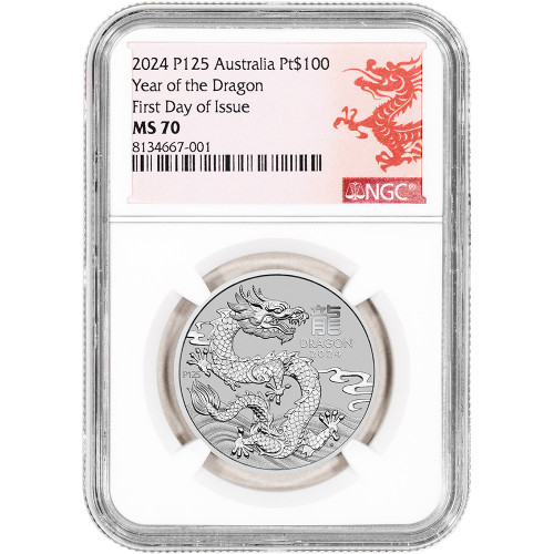 2024 P Australia Platinum Lunar Ser III Year Dragon 1 oz $100 NGC MS70 First Day [24-P-DRAGON-PT100-N-MS70-FDI-LU]