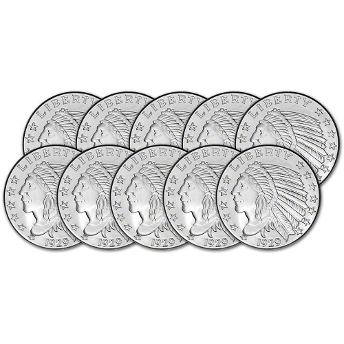 TEN (10) 2 oz. Golden State Mint Silver Round Incuse Indian .999 Fine [SILVER-Rnd-2oz-GSM-IND(10)]