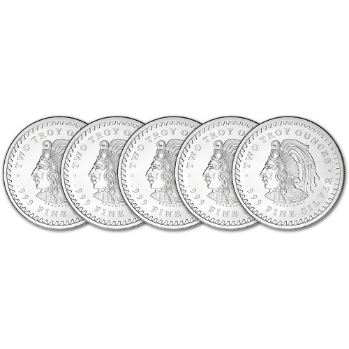 FIVE (5) 2 oz. Golden State Mint Silver Round Aztec Calendar .999 Fine [SILVER-Rnd-2oz-GSM-AZTEC(5)]