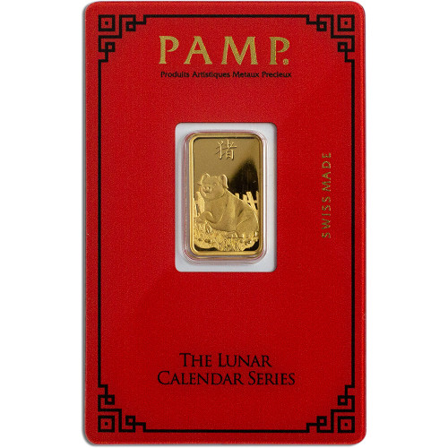 5 gram Gold Bar - PAMP Suisse - Lunar Year of the Pig - 999.9 Fine in Assay [GOLD-Bar-5g-PAMP-Pig]