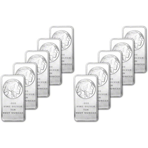 TEN 10 oz. SilverTowne Silver Bar - Buffalo Design - 999 Fine [SILVER-Bar-10oz-ST-BUFF(10)]