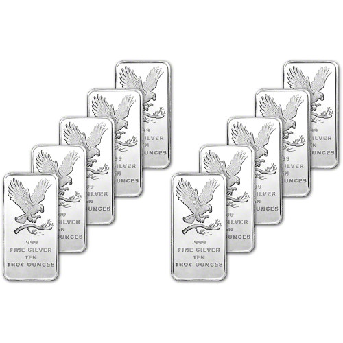 TEN 10 oz. SilverTowne Silver Bar - Bald Eagle Design - 999 Fine [SILVER-Bar-10oz-ST-EAGLE(10)]