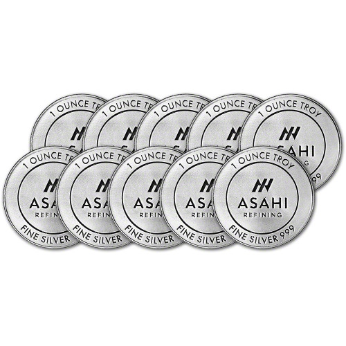 TEN (10) 1 oz Silver Round - Asahi Refining .999 Fine [SILVER-Rnd-1oz-ASAHI(10)]