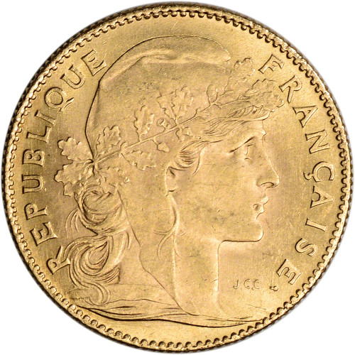 France Gold 10 Francs (.0933 oz) - Rooster - Avg Circ - Random Date [X-FR-G10FRANC-ROOST-AVG]