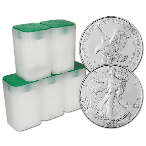 2024 American Silver Eagle 1 oz $1 5 Rolls 100 BU Coins in 5 Mint Tubes [24-ASE-BU(100)]