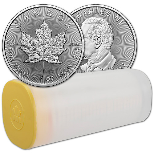 2024 Canada Silver Maple Leaf - 1 oz - $5 - 1 Roll - Twenty-five 25 BU Coins [24-CML-S5-BU(25)]