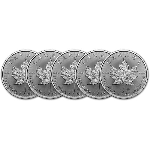 2024 Canada Silver Maple Leaf - 1 oz - $5 - BU - Five 5 Coins [24-CML-S5-BU(5)]