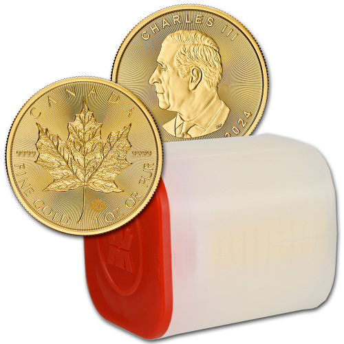 2024 Canada Gold Maple Leaf 1 oz $50 - BU - 1 Roll Ten 10 Coins in Mint Tube [24-CML-G50-BU(10)]