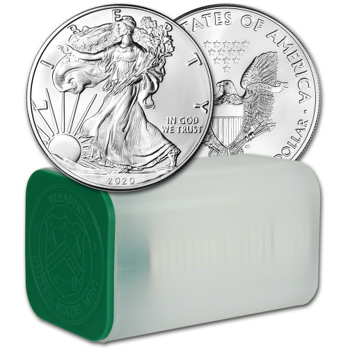 2020 American Silver Eagle 1 oz $1 - 1 Roll - Twenty 20 BU Coins in Mint Tube [20-ASE-BU(20)]