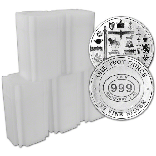 100 1 oz Silver Round JBR Recovery Ltd - 999 Fine Icons of Britain 5 Tubes of 20 [SILVER-Rnd-1oz-JBR-BI(100)]
