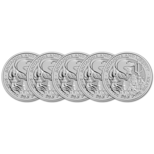 2024 Great Britain Silver Britannia and Liberty £2 1 oz - BU - Five 5 Coins [24-UK-BRITLIB-S2-BU(5)]