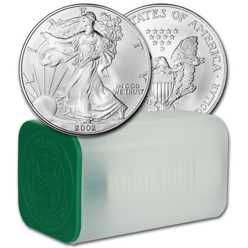 2002 American Silver Eagle 1 oz $1 - 1 Roll - Twenty 20 BU Coins in Mint Tube [02-ASE-BU(20)]