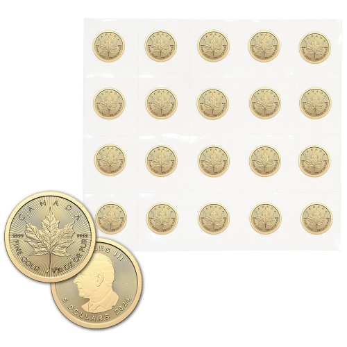 2024 Canada Gold Maple Leaf 1/10 oz $5 - BU - Twenty 20 Coins [24-CML-G5-BU(20)]