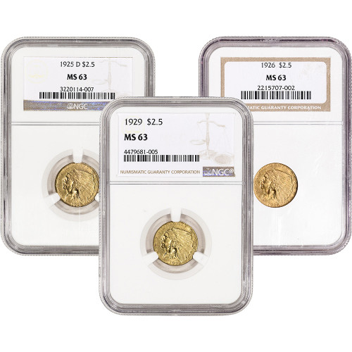 US Gold $2.50 Indian Head Quarter Eagle - NGC MS63 - Random Date and Label [X-USG-IND-2.5-N-MS63-XLABEL]