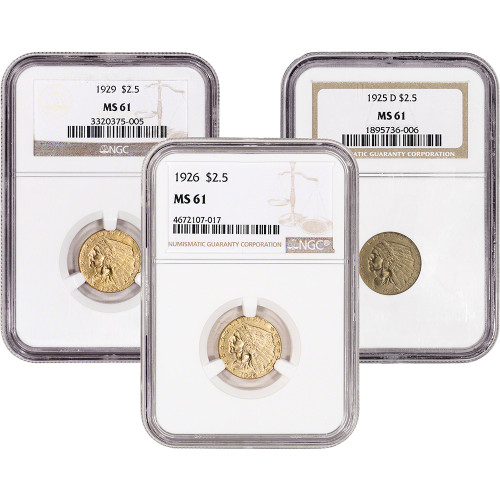 US Gold $2.50 Indian Head Quarter Eagle - NGC MS61 - Random Date and Label [X-USG-IND-2.5-N-MS61-XLABEL]