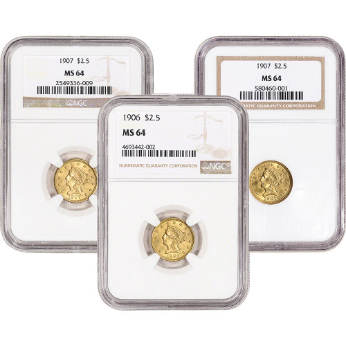 US Gold $2.50 Liberty Head Quarter Eagle - NGC MS64 - Random Date and Label [X-USG-LIB-2.5-N-MS64-XLABEL]