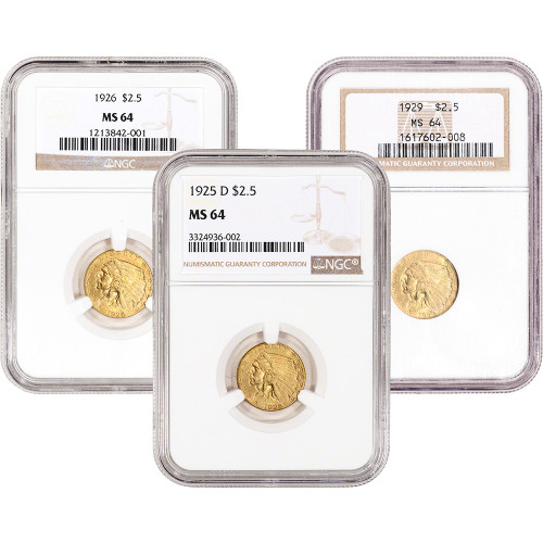 US Gold $2.50 Indian Head Quarter Eagle - NGC MS64 - Random Date and Label [X-USG-IND-2.5-N-MS64-XLABEL]