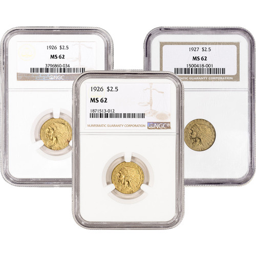 US Gold $2.50 Indian Head Quarter Eagle - NGC MS62 - Random Date and Label [X-USG-IND-2.5-N-MS62-XLABEL]