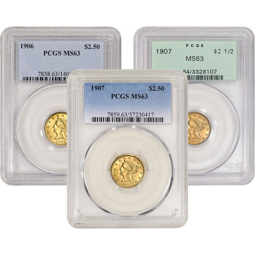 US Gold $2.50 Liberty Head Quarter Eagle - PCGS MS63 - Random Date and Label [X-USG-LIB-2.5-P-MS63-XLABEL]