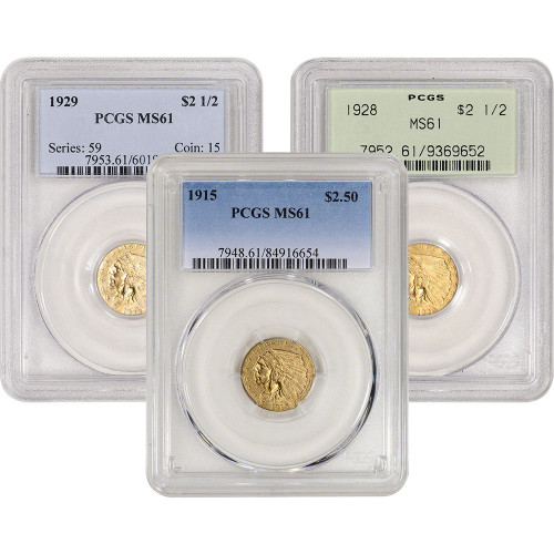 US Gold $2.50 Indian Head Quarter Eagle - PCGS MS61 - Random Date and Label [X-USG-IND-2.5-P-MS61-XLABEL]