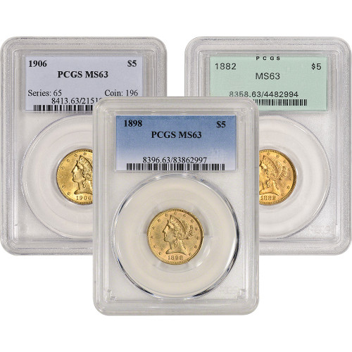 US Gold $5 Liberty Head Eagle - PCGS MS63 - Random Date and Label [X-USG-LIB-5-P-MS63-XLABEL]