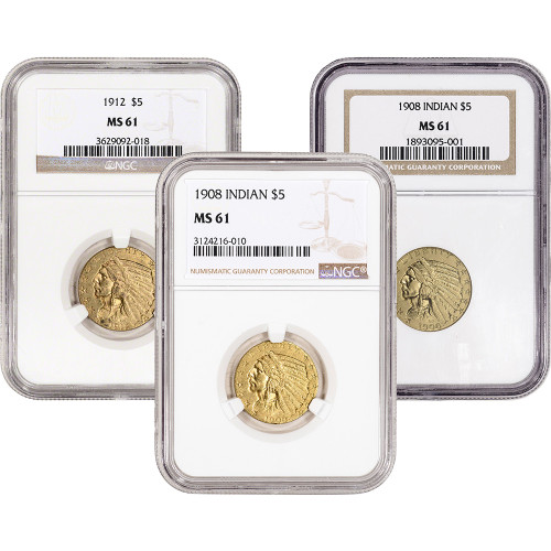 US Gold $5 Indian Head Half Eagle - NGC MS61 - Random Date and Label [X-USG-IND-5-N-MS61-XLABEL]