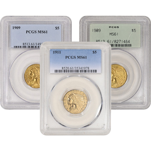 US Gold $5 Indian Head Half Eagle - PCGS MS61 - Random Date and Label [X-USG-IND-5-P-MS61-XLABEL]