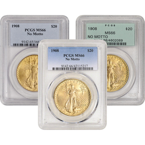 US Gold $20 Saint-Gaudens Double Eagle PCGS MS66 1908 No Motto Random Label [X-USG-STG-P-MS66-NM-XLABEL]