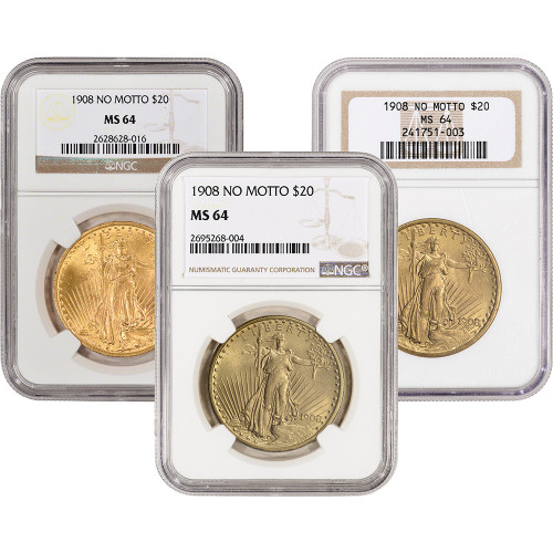 US Gold $20 Saint-Gaudens Double Eagle NGC MS64 1908 No Motto Random Label [X-USG-STG-N-MS64-NM-XLABEL]