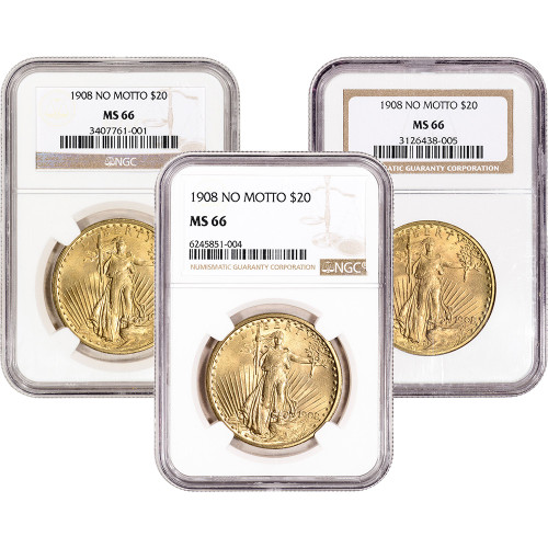 US Gold $20 Saint-Gaudens Double Eagle NGC MS66 1908 No Motto Random Label [X-USG-STG-N-MS66-NM-XLABEL]