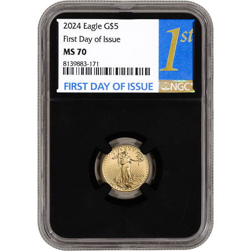2024 American Gold Eagle 1/10 oz $5 - NGC MS70 First Day Issue 1st Label Black [24-AGE-5-N-MS70-FDI-1stY-BK]