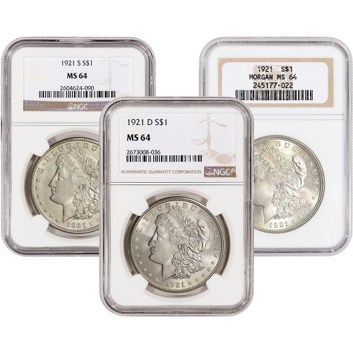 1921 US Morgan Silver Dollar $1 - NGC MS64 - Random Label [21-MORGAN-N-MS64-XLABEL]