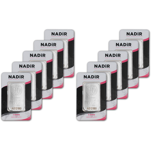 TEN (10) 1 oz Silver Bar Nadir Metal Rafineri NMR - .999 Fine in Assay [SILVER-Bar-1oz-NMR-Assay(10)]