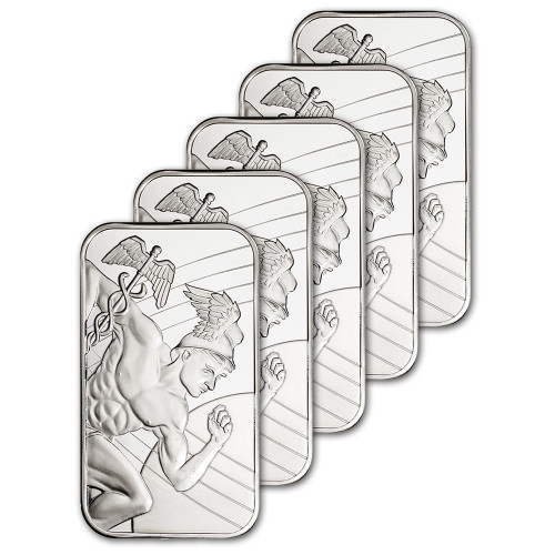 FIVE (5) 1 oz Silver Bar - Sunshine Minting Mercury .999 Fine - Sealed [SILVER-Bar-1oz-SMI-MERC(5)]