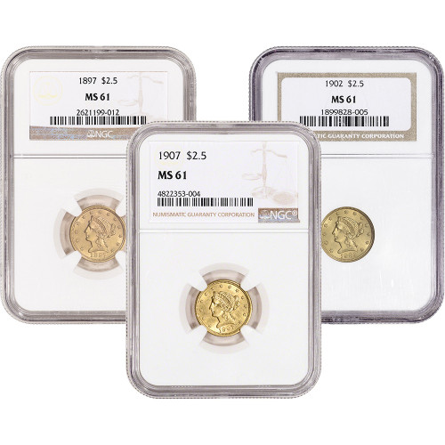 US Gold $2.50 Liberty Head Quarter Eagle - NGC MS61 - Random Date and Label [X-USG-LIB-2.5-N-MS61-XLABEL]