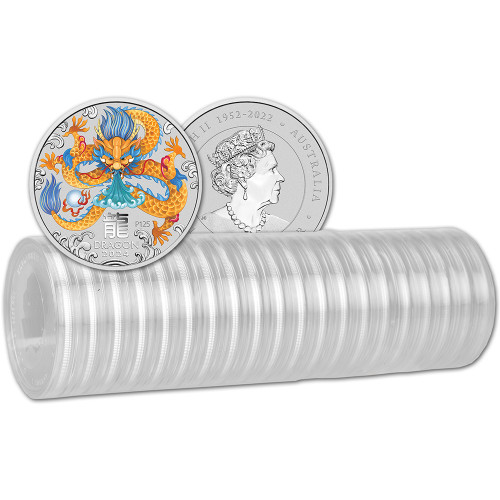 2024 P Australia Silver Colorized Lunar Year of the Dragon 1 oz $1 - 1 Roll [24-P-DRAGONCOL-S1-BU(20)]