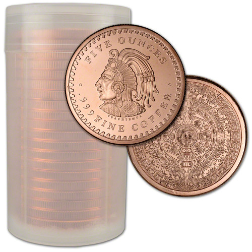 5 oz. Golden State Mint Copper Round Aztec Calendar .999 Fine Tube of 20 [COPPER-Rnd-5oz-GSM-AZTEC(20)]