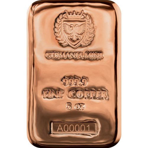 5 oz Germania Mint Copper Bar 999.9 Fine [COPPER-Bar-5oz-GM-Cast]