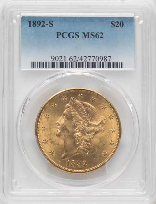 1892-S US Gold $20 Liberty Head Double Eagle - PCGS MS62 [V-HA-766215048]