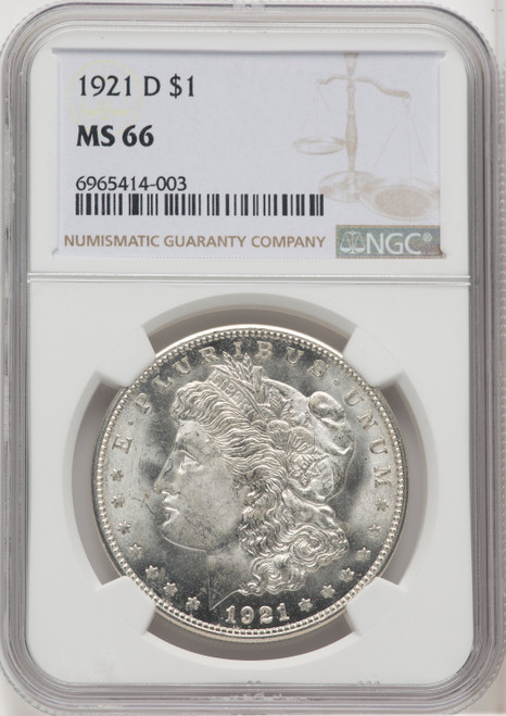 1921 D US Morgan Silver Dollar $1 - NGC MS 66 [V-HA-768613005]