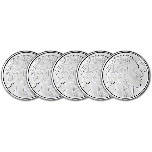 FIVE 1 oz. SilverTowne Silver Round - Buffalo Design - 999 Fine [SILVER-Rnd-1oz-ST-BUF(5)]