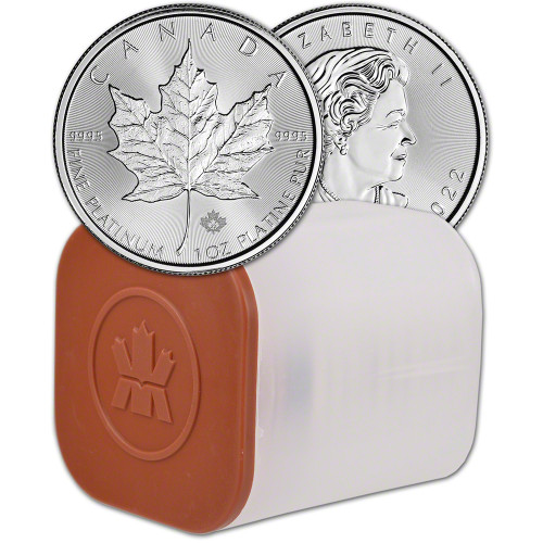 2022 Canada Platinum Maple Leaf 1 oz $50 - BU - 1 Roll Ten 10 Coins in Mint Tube [22-CML-PT50-BU(10)]